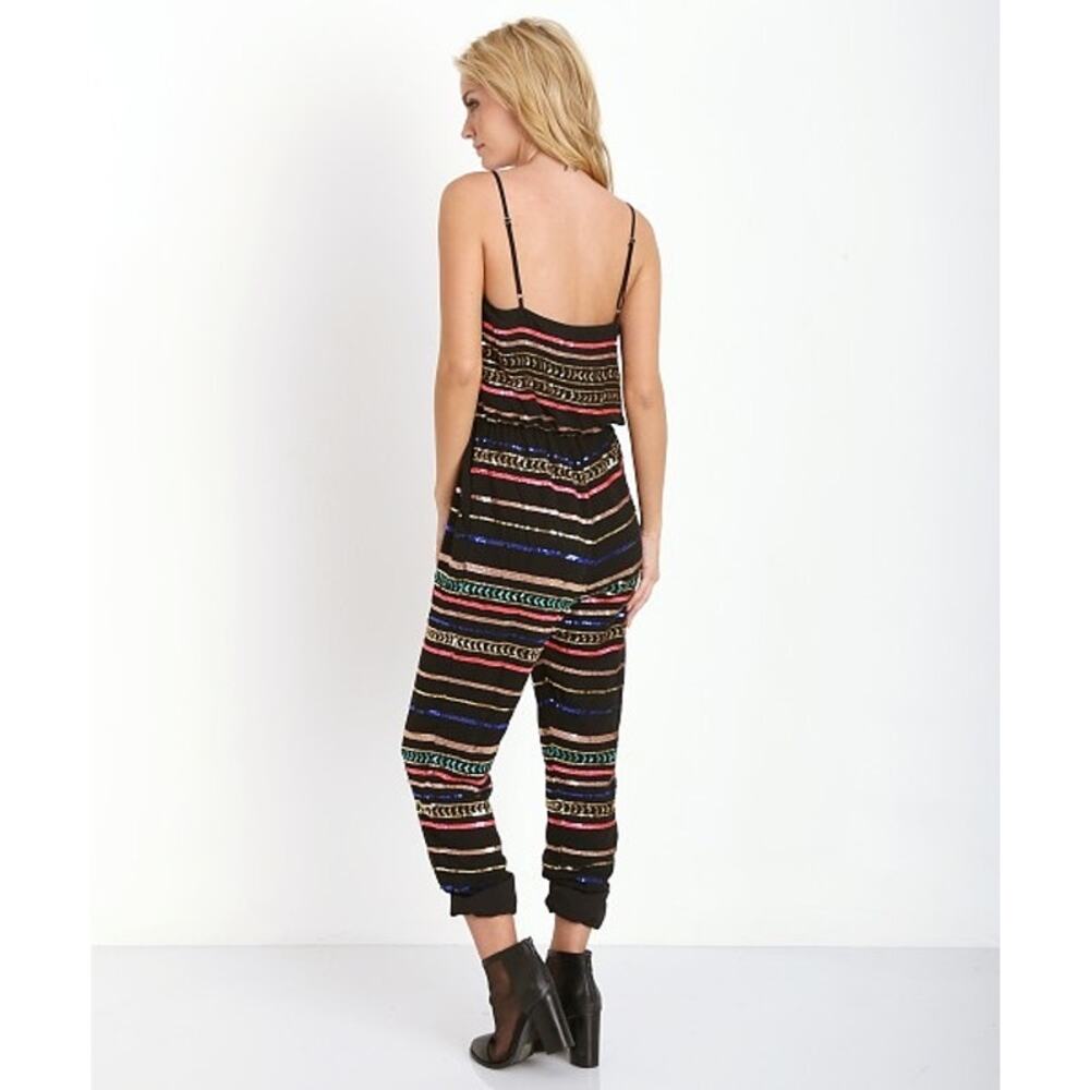 Mara Hoffman Sequin Striped Georgette Spaghetti Strap Jumpsuit black size XS - Picture 4 of 13